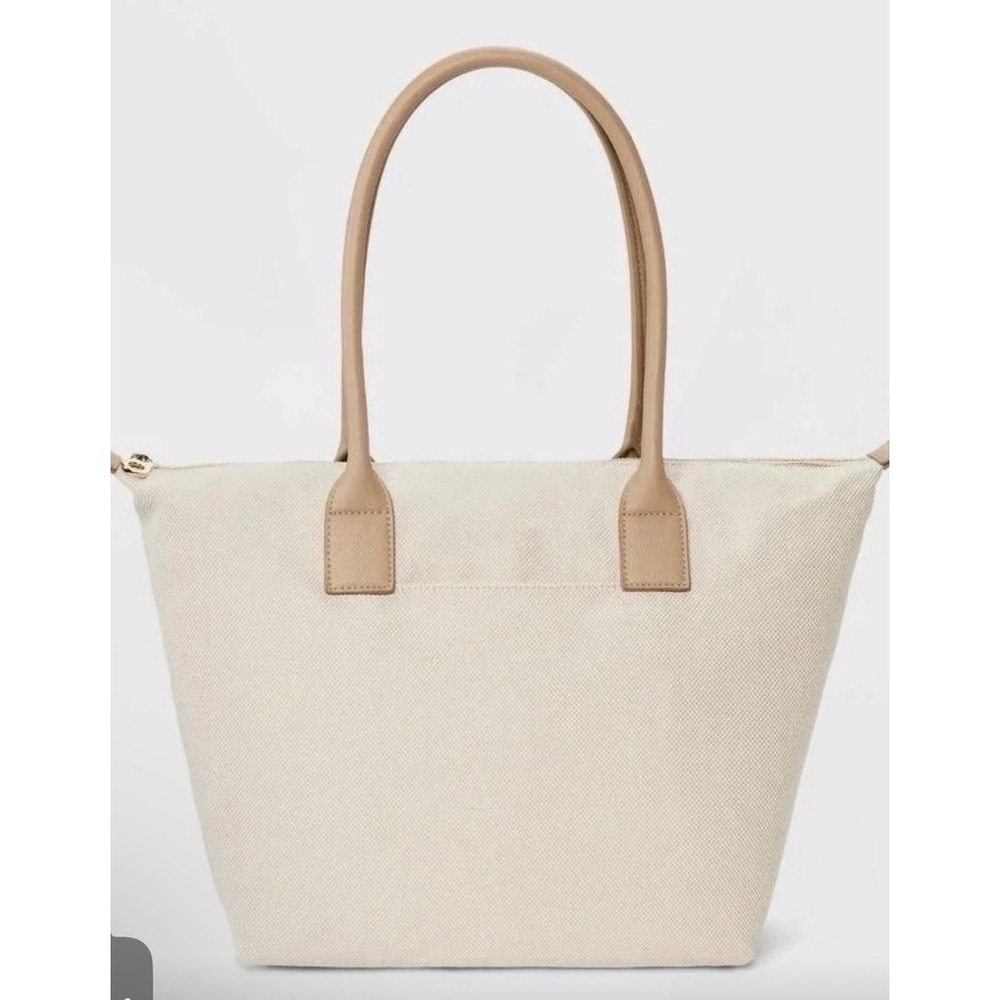 Universal Thread Tote Bag Women Large Cream Tan Canvas Zip Top NWT